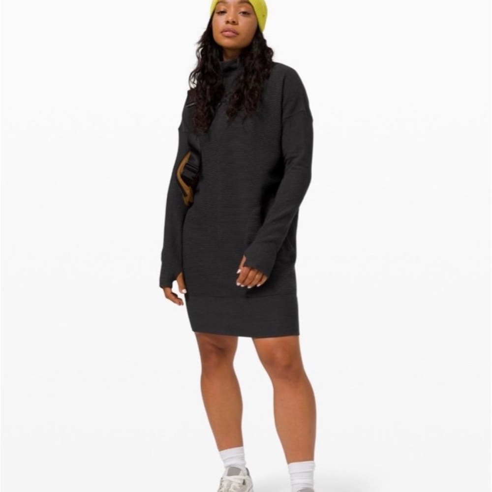 Lululemon Call for Cozy Black Ribbed Dress Size 4 - Picture 3 of 11